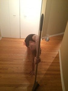 asweatlife fabfitchicago broom lunge no equipment workout broom side plank bodyweight workout