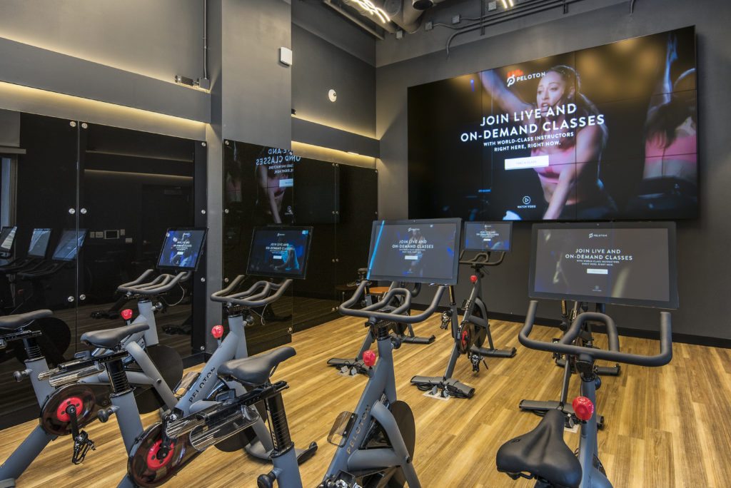 Peloton studio at Spoke apartment building