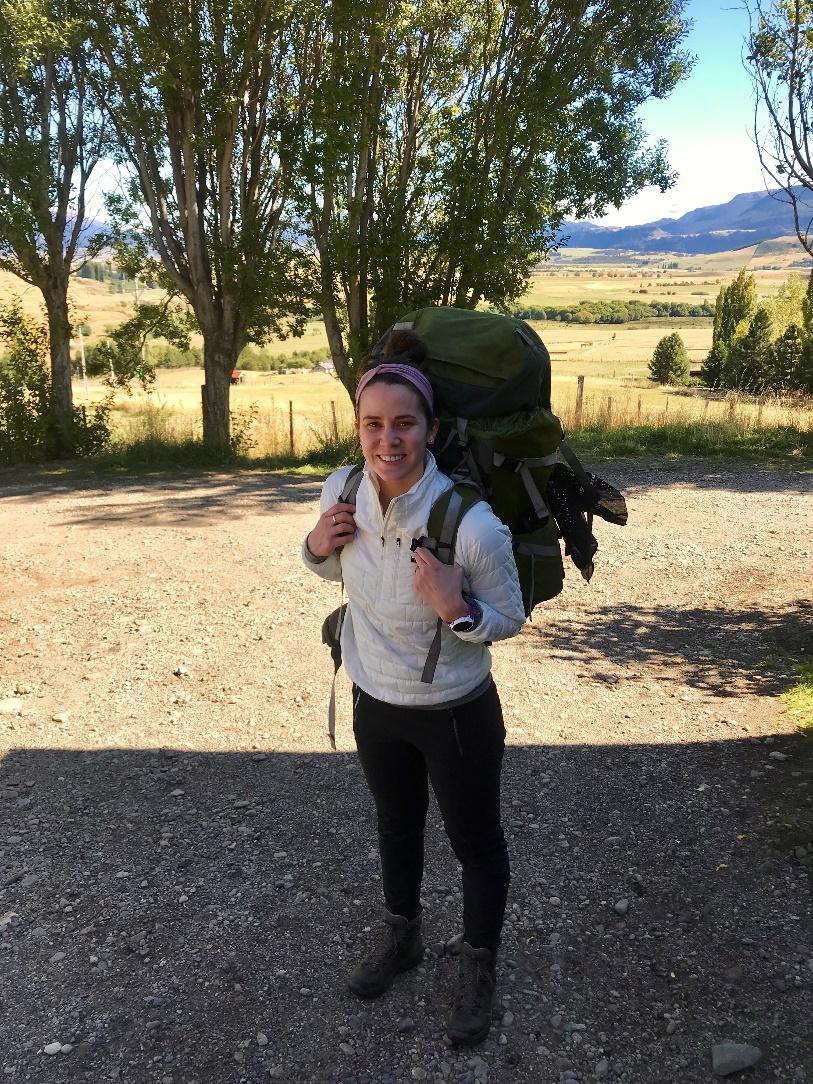 Cass with her backpack in Patagonia