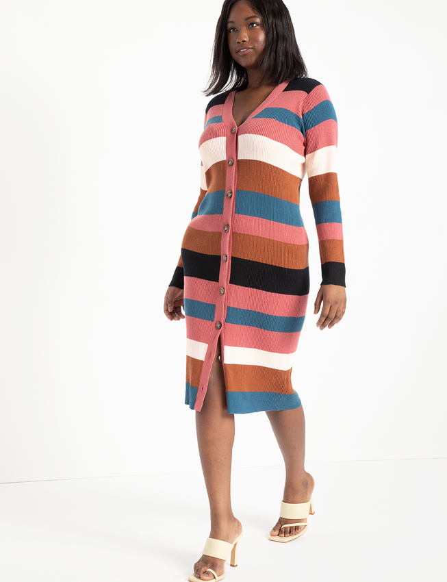 Striped Cardigan Sweater Dress from Elouquii