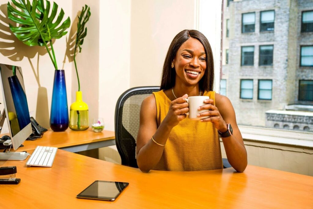 person practicing mindfulness at the office