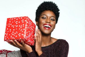 woman wearing holiday makeup