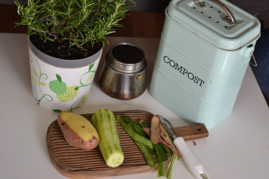 compost bin with vegetable scraps